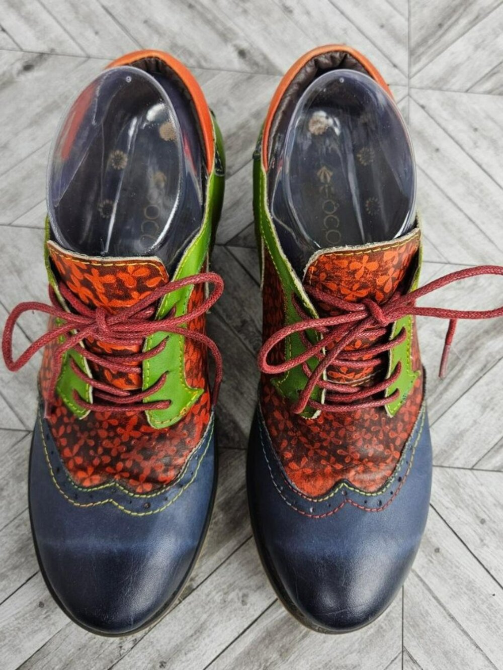 Socofy Colorful Floral Leather Oxford Shoes Womens 39 US 8.5 Block Heel Artsy - Picture 4 of 15